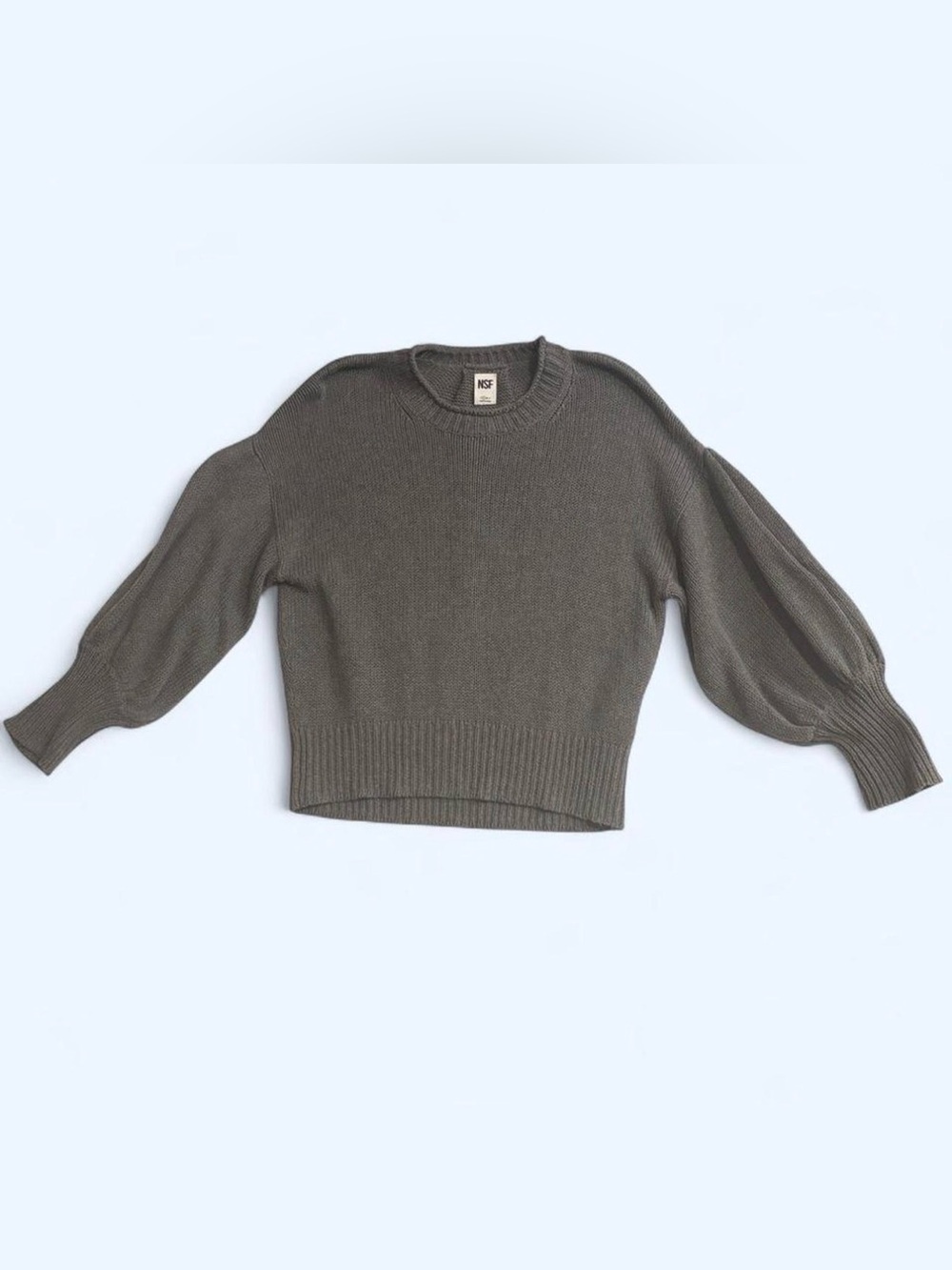 NSF Small Elsie Drop Shoulder Sweater Cotton Cashmere Blend Fitted Boxy Grey